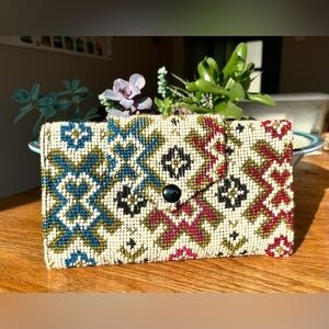 Vintage Creative House Aztec Beaded Tapestry Trifold Wallet | 1960s | Southwest